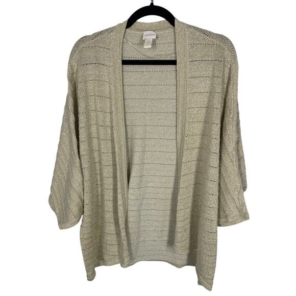 Chico's, Size 3 (14/16), White & Gold Open Knit Cardigan, Lightweight Layer, EUC - Picture 1 of 9